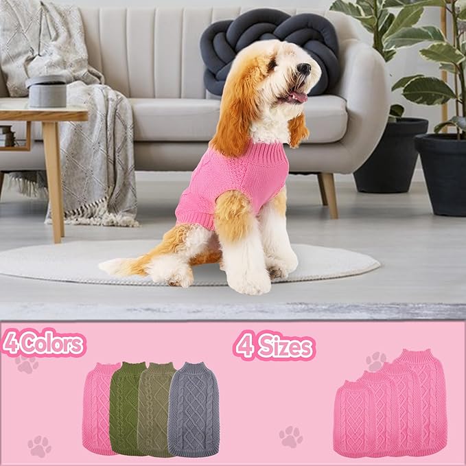 TONY HOBY Small Dog Sweaters Knitted Warm Dog Sweatshirt, Doggy Winter Coat Puppy Cold Weather Pullover Classic Knitwear Doggie Sweater, Thick Warm Winter Pet Clothes (L, Pink)