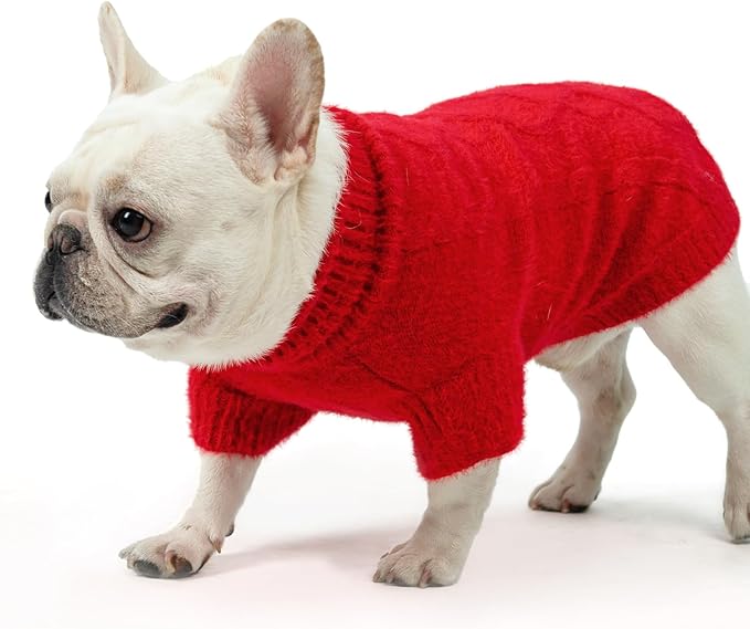 KOOLTAIL Dog Sweater, Fuzzy Thick Super Soft Warm Dog Christmas Sweater Turtleneck Pullover for Cold Weather, Knitted Fleece Pet Fall Clothes Coats for Small Medium Large Dogs Girls Boys, Red SM