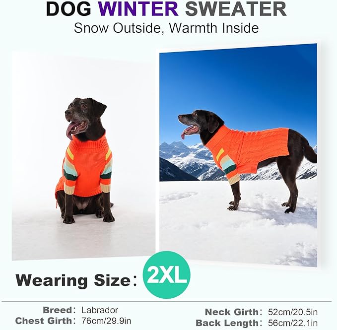 Dog Sweaters Turtleneck, Large Dog Sweater Thick Warm, Stretchy Winter Sweaters for Large Size Dogs, Warm Thick Christmas Dogs Sweater, St Bernard, Great Dane (Orange XXXXXL)