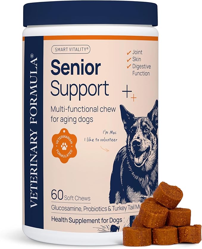 Veterinary Formula Smart Vitality Senior Support Dog Supplements 60ct – Senior Dog Vitamins to Help Promote Mobility, Hip & Joint, Immune Health – Dog Multivitamin with Glucosamine and Chondroitin
