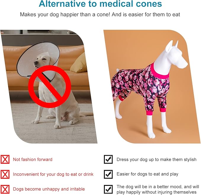 LovinPet Puppy Surgical Pajamas for s Dogs - Pet Anxiety Relief Onesies, Comfy Stretchy Fabric, Berry Roses Print, Big Dog Surgery Recovery Pajamas, Dog Party Apparel,Pink XXL