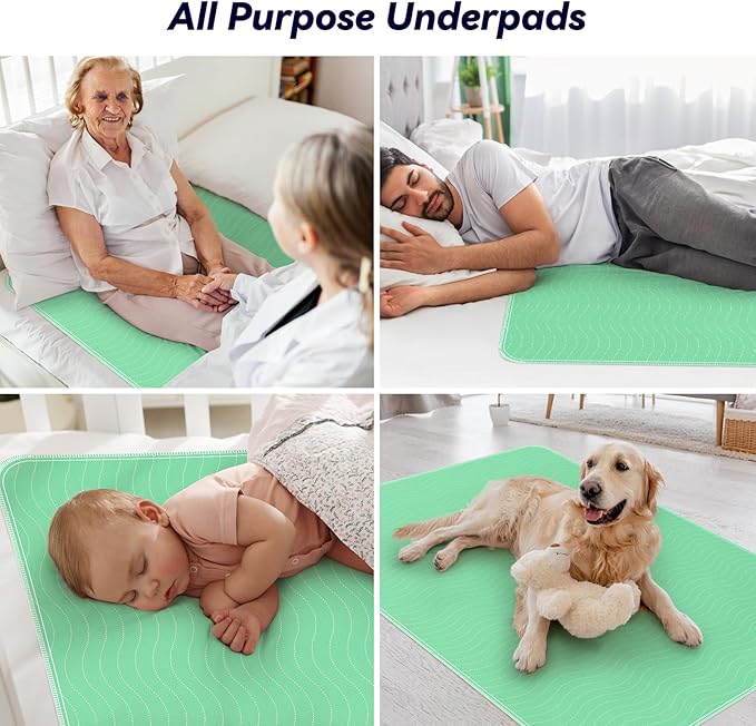 2 Pack 36” x 54” Extra Heavy Absorbency Washable Underpads, Waterproof Nursing Pads Incontinence Bed Pads, Reusable Washable Pee Pads for Dogs, Diaper Changing & Adults, Mattress Protector