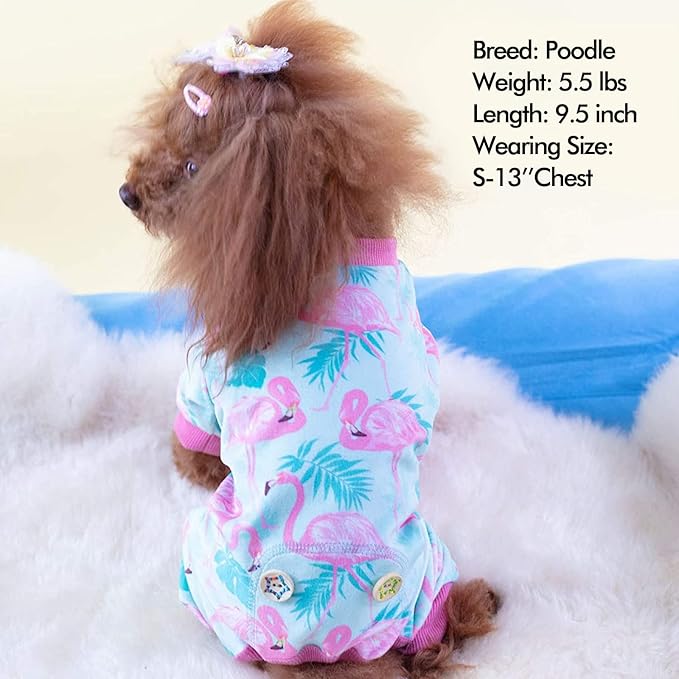 KYEESE Dog Pajamas Soft Dogs Clothes Pet Coat Velvet Dog Pajamas Small Sized Dogs Comfy Doggie Jammies Onesie Stretchy Doggie Pjs Pet Costume with Flamingo Pattern, Small