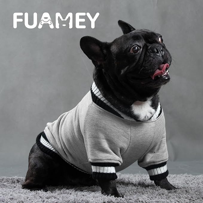 FUAMEY Dog Pullover for Small to Medium Dogs - Warm Winter Sweater with Soft Fleece, Cute Pet Doggie Outfit for Boys & Girls, Grey, L