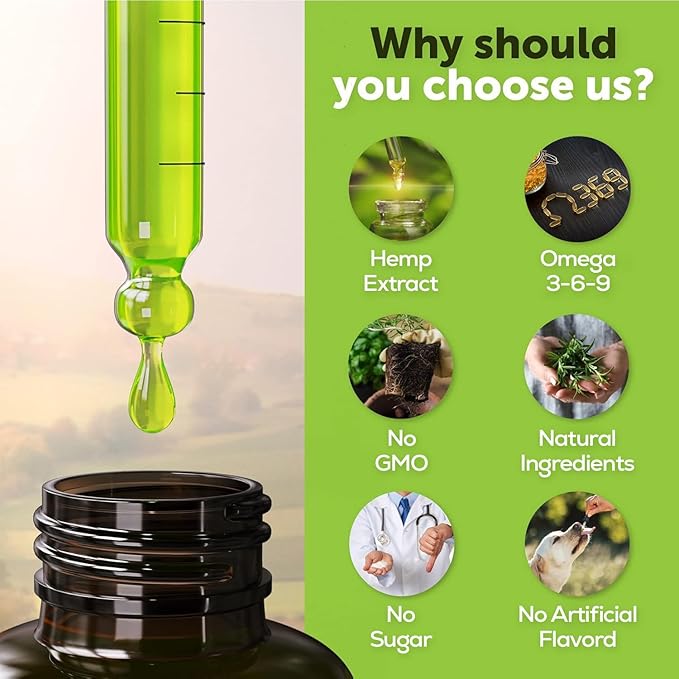 Hemp Oil for Dogs and Cats - Organic Hemp Oil Drops for Anxiety Relief, Stress,Pain, Calming, Sleep, Arthritis - Hip and Joint Support - Skin Health, Anti-Inflammatory - Omega 3-6-9 Pet Drops (2 Pack)