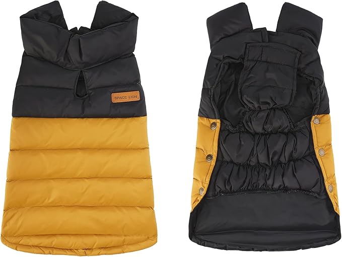 SPACE LION Dog Puffer Jacket, Down Winter Coat, Durable Outdoor Coat for Cold and Windy Conditions, Lightweight & Adjustable Fit Coats for Large Dogs, (BlackKhaki, Size24/2XL)