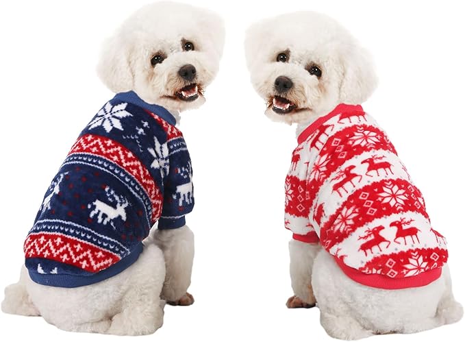 Dog Sweater, 2 Dog Sweaters for Small Dogs, Warm Soft Pet Clothes for Puppy, Medium Large Cat, Dogs Girl or Boy, Dog Shirt for Winter Christmas (Red+Navy, Small)