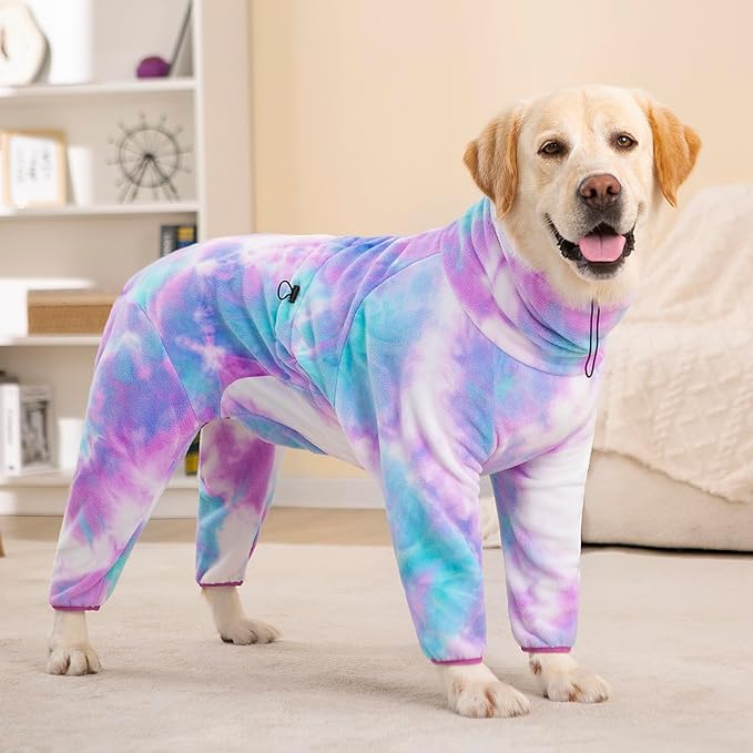 Dog Winter Coat for Large Medium Small Dogs, Warm Fleece High Collar Full Body Dog Jumpsuit Comfortable Onesie Apparel (Purple Blue, 7X-Large)