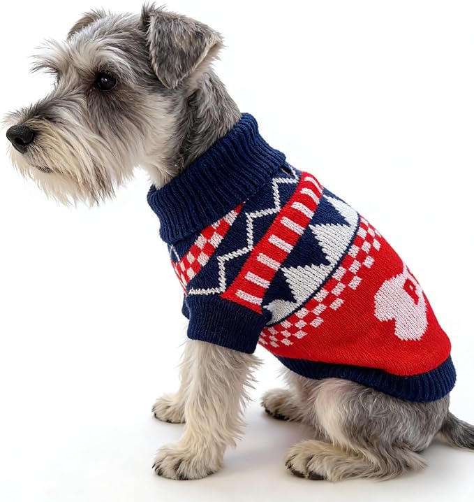 Small Dog Cold Weather Sweaters – Warm Knit Turtlenecks, Cozy Pet Pullovers Dog Clothes with Leash Hole for Chihuahua Bulldog Pug Beagles (Red/Navy, XX-Large)