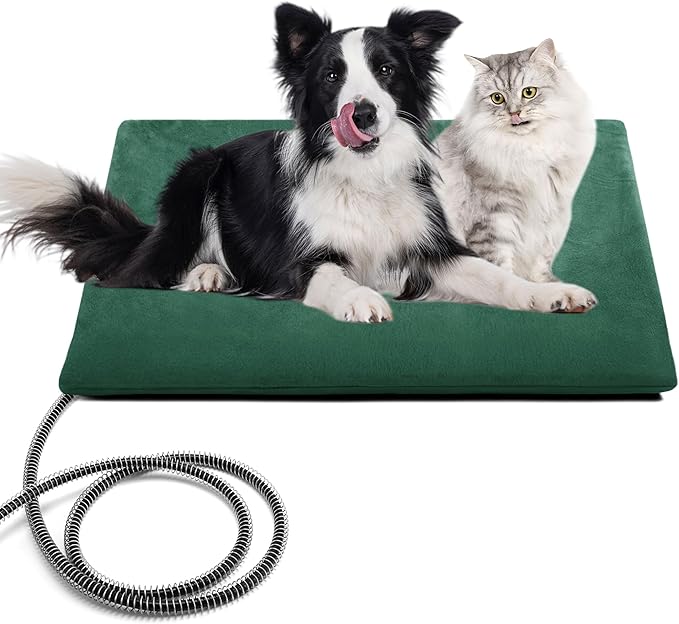 PETNF Outdoor Pet Heating Pad for Cats & Dogs, 100.4-107.6°F Auto Temp Control, Waterproof Fireproof, for Cat House/Dog Kennel/Carport, Fits Domestic & Stray Pets (Green 15.7"X27.6")