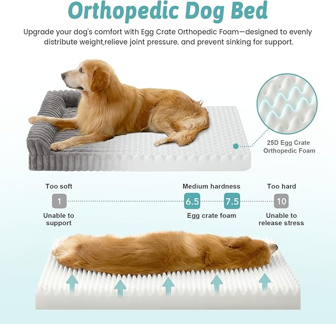 COZY KISS Cute Dog Bed for Small Dogs, Faux Rabbit Fur Orthopedic Foam Dog Bed with Sides, Removable Washable Cover & Waterproof Lining, Comfortable Pet Couch, Grey (30" L x 20" W x 6" Th)