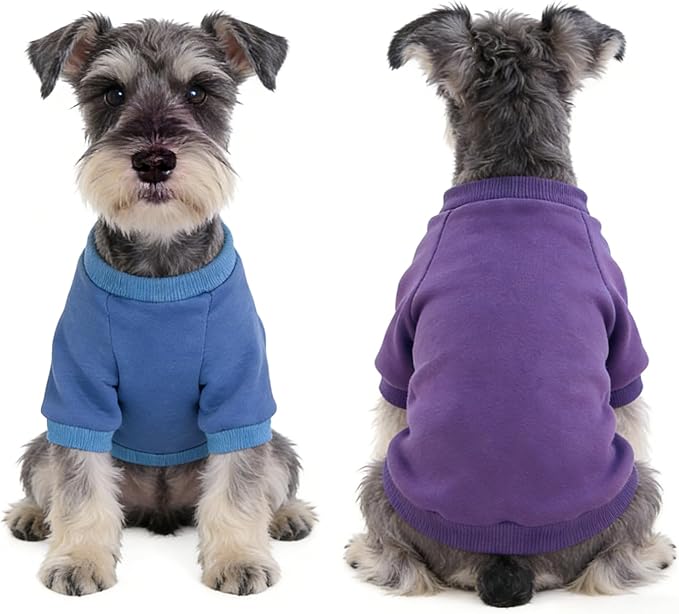 2 Pack Dog Hoodie for Small Dogs, Dog Sweatshirt Soft Warm Pullover Dog Clothes with Ribbed Cuffs for Schnauzer/Poodle/Chihuahua (Blue+Purple, X-Large)