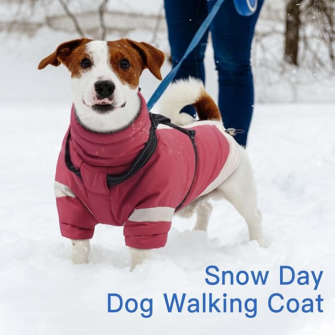 Turtleneck with Sleeves Dog Coats for Medium Dogs-L| Jackets with Reflective Harness Built in,Water-Repellent & Windproof Snowsuit,Soft Warm Lining for Beagle Cold Protection(Pink)