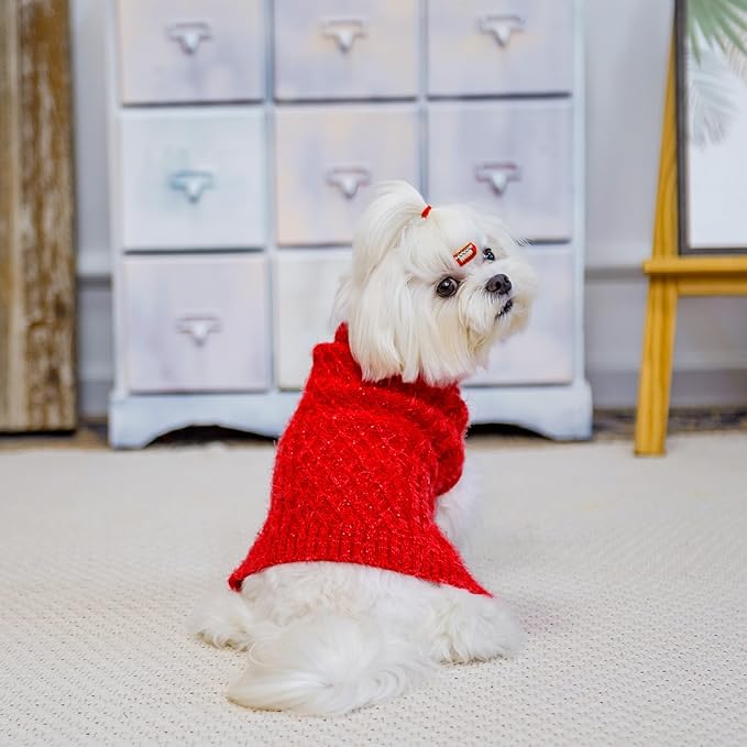 Turtleneck Small Dog Sweaters - Classic Cable Knitwear Winter Coat for Small Medium Dogs Male Female Puppy Dog Cold Weather Clothes Girls Boys, Red, XS