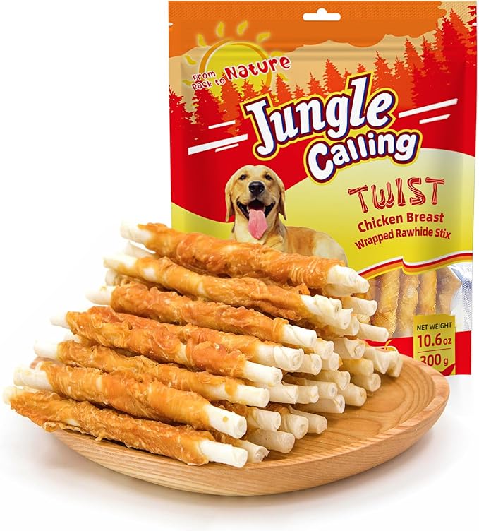 Jungle Calling Dog Treats, Chicken Wrapped Rawhide Sticks Dog Chews, Rawhide Chewy Training Snacks for Small, Medium & Large Dogs, 2 lbs (3 Packs)