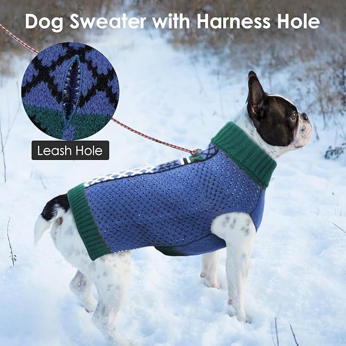 Large Dog Sweater, Fall Turtleneck Sweater with Leash Hole, Winter Thermal Knit Pullover for Cold Weather Walk Sleep, Christmas Sweaters for Big Dogs Pitbull Girl Boy, Blue XXL