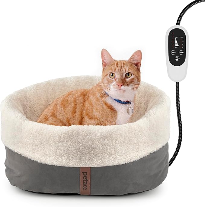 Petace Heated Cat Bed with Auto Shut Off Timer, 17.7" x 13.7" Adjustable Temperature Indoor Pet Heating Cushion Bed for Kittens, Cats, Puppies and Small Dogs, Gray