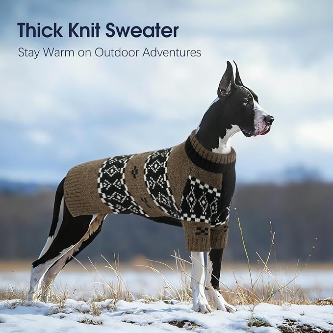 IECOii Great Dane Sweaters for Giant Breed Dogs Boy,Warm Sweaters for Extra Large Dogs,Thermal Cozy Boy Dog Winter Sweater Knitted Outfit for Holiday & Daily Wear,Pet Sweater with Sleeve, Brown, 5XL