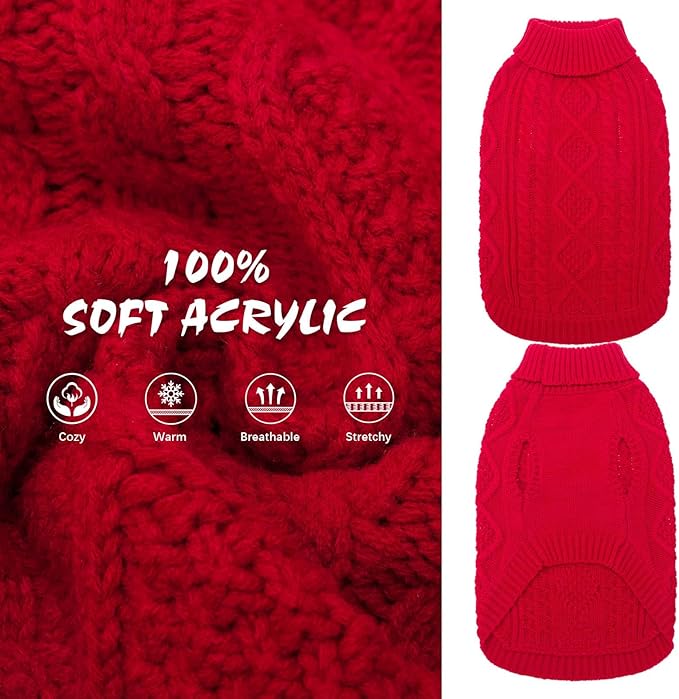 BINGPET Thermal Knitted Dog Sweater for Small Medium Large Dogs,Winter Dog Cat Coat Warm Sweartershirts Outfits,Classic Cable Knit Turtleneck Pullover Dog Jumper Coat Warm Sweartershirts