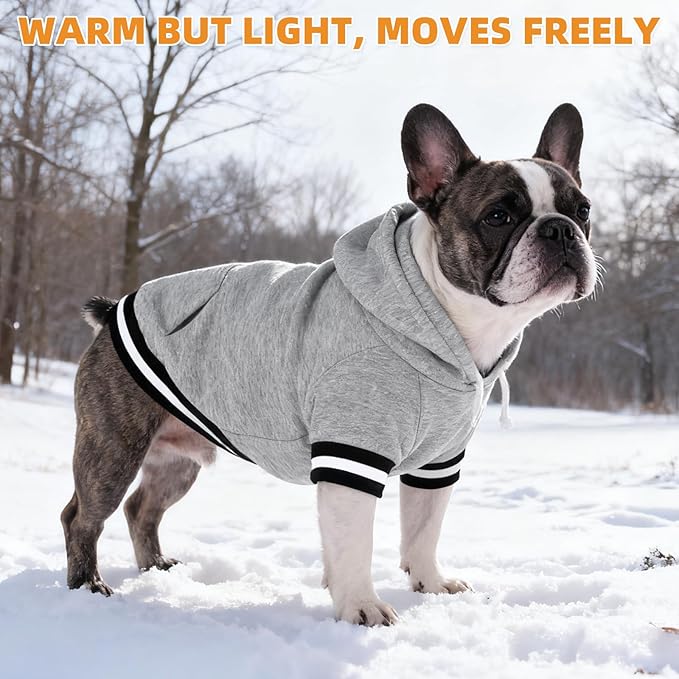 KOOLTAIL Dog Hoodie with Leash Hole & D-Ring, Thick Fleece-lined Winter Fall Warm Dog Clothes Cold Weather Coats, Soft Pet Sweater Sweatshirt for Small Medium Large Sized Dogs Puppy Boys Girls, Grey L