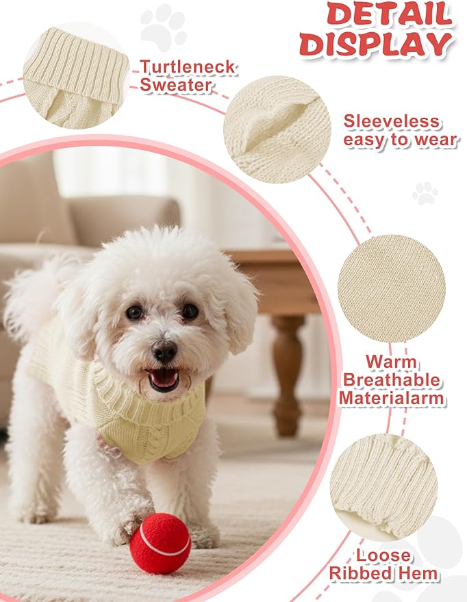 2PCS Dog Christmas Sweater, Soft Warm Pet Clothes Coat for Small Medium Large Dogs and Cats Boy Girl, Fall Cozy Holiday Turtleneck Knitting Collar Pullover Pup Outfit Costume for Thanksgiving New Year