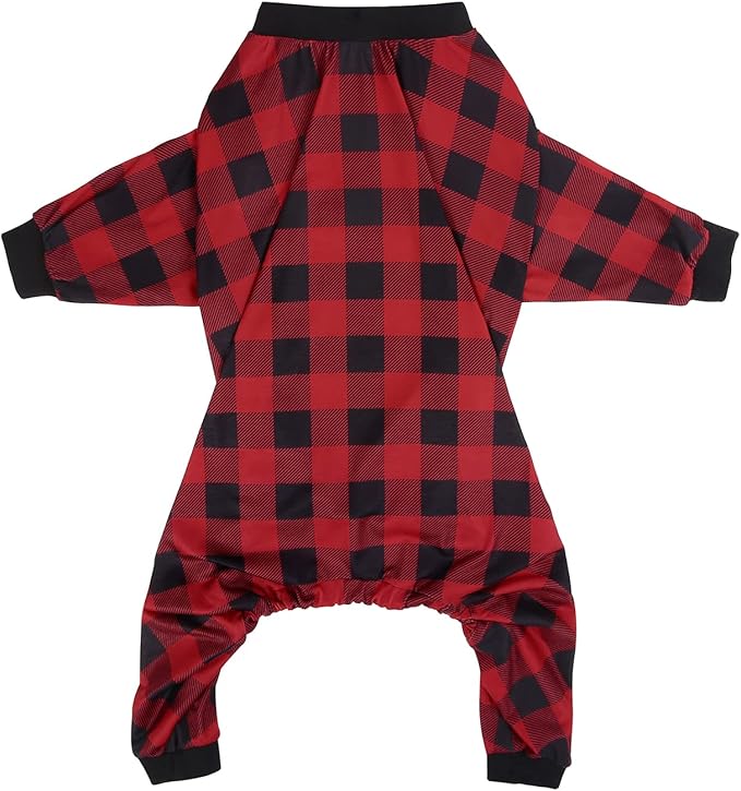 HDE Dog Pajamas One Piece Jammies Jumpsuit Pet Clothes Outfit Stretchy Lightweight Comfy Shirt Pjs for M-3XL Dogs Buffalo Plaid - M