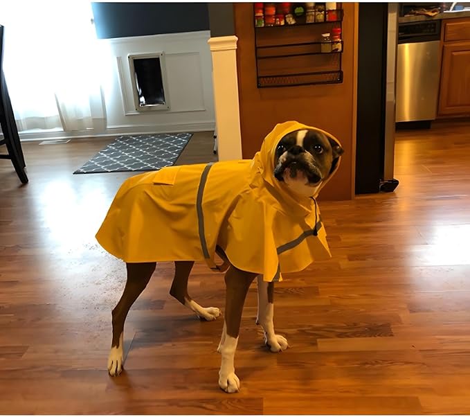 NACOCO Large Dog Raincoat Adjustable Pet Water Proof Clothes Lightweight Rain Jacket Poncho Hoodies with Strip Reflective (XXL, Yellow)