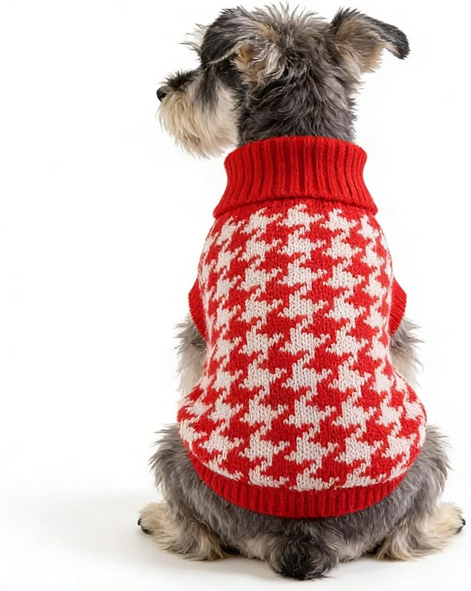Small Dog Cold Weather Sweaters – Warm Knit Turtlenecks, Cozy Pet Pullovers Dog Clothes with Leash Hole for Chihuahua Bulldog Pug Beagles (Red/White, Small)
