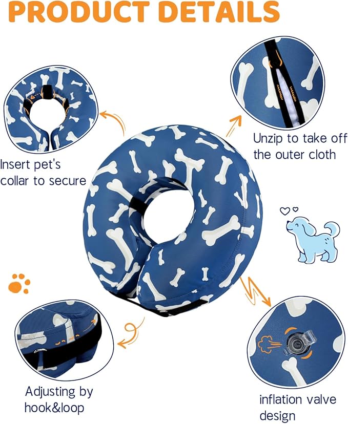 Supet Inflatable Dog Cone Collar Alternative After Surgery, Dog Neck Donut Collar Recovery E Collar for Neuter, Soft Pet Cone for Small Medium Large Dogs
