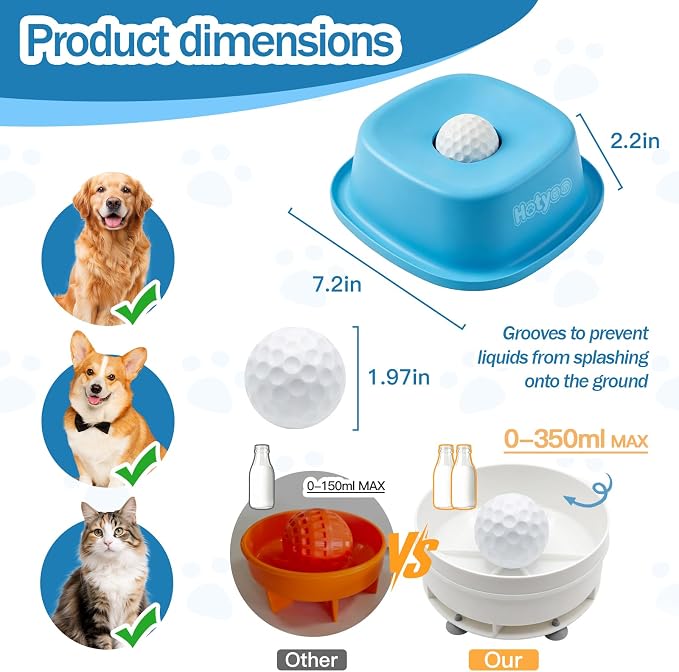 Dog Lick Bowl with Rolling Ball, Slow Feeder Lick and Roll Bowl for Dogs Liquid Treat,Dog Licking Bowl for Yogurt & Broth, 350ml Large Capacity Non-Slip Base,Daily Meal & Post,Patent Pending(Blue)