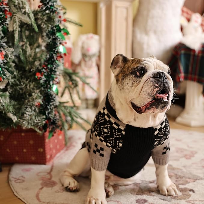 ROZKITCH Winter Dog Sweater with Long Sleeves, Soft Knitted Turtleneck Pullover Jumper, Warm Dog Clothes for Medium Breeds, Christmas Holiday Outfit Grey L