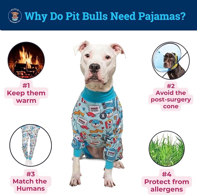 Pittie Clothing Pit Bull Dog Pajamas – Full Coverage Dog Onesie, Soft Pajama Outfit for Medium, Large, XL & XXL Breeds