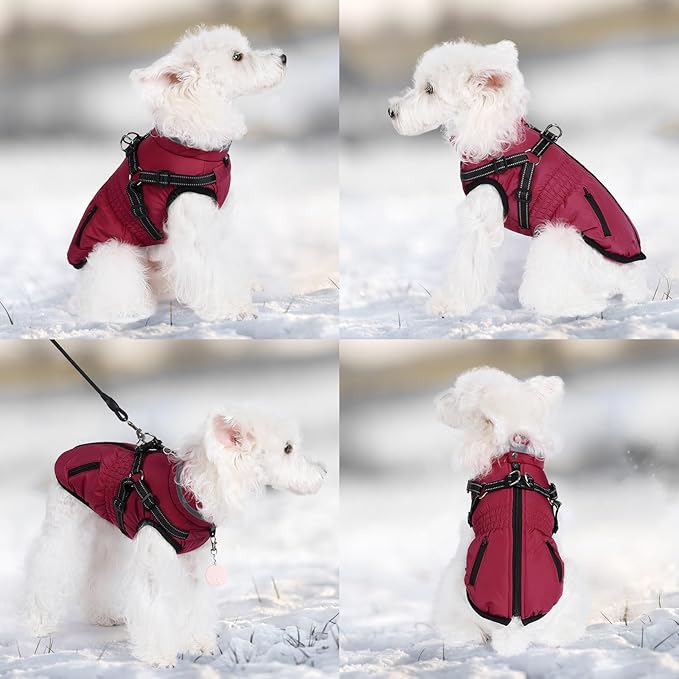Gyuzh Dog Coat with Harness,Dog Coats for Small Dogs,Warm Fleece Winter Puppy Jacket,Waterproof Jacket with Harness Built in for Small Medium Large Dogs