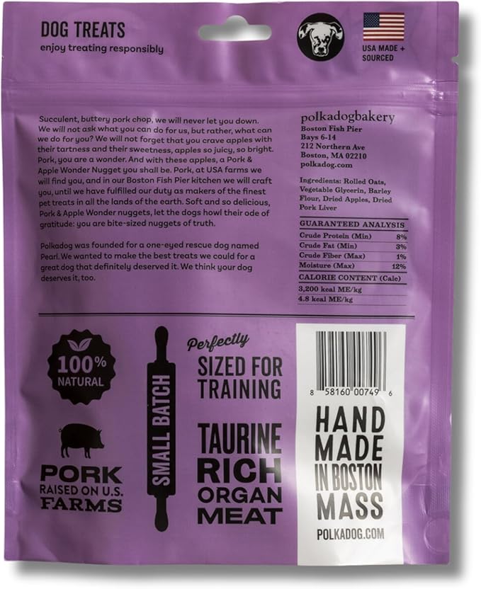 Polkadog Wonder Nuggets – Soft & Chewy Dog Treats with Pork & Apple – Healthy, Limited Ingredient Training Treats for All Dog Breeds and Ages – Natural, Made in USA – 10 oz