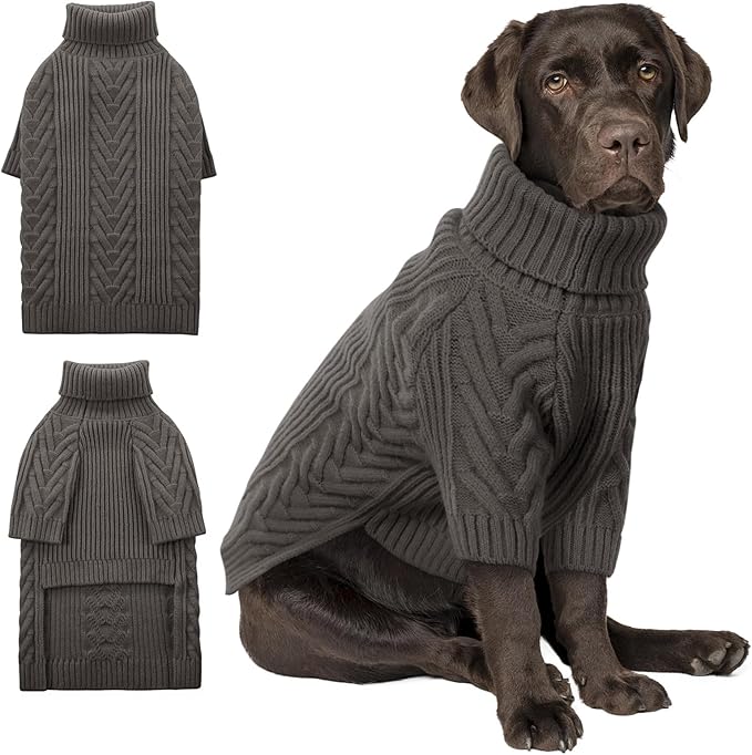 ASENKU XXL Dog Sweater, Turtleneck Pullover Winter Outfits for Extra Large Dogs - Pet Sweatshirt for Pitbull, Labrador Retriever (Dark Grey, 2XL)