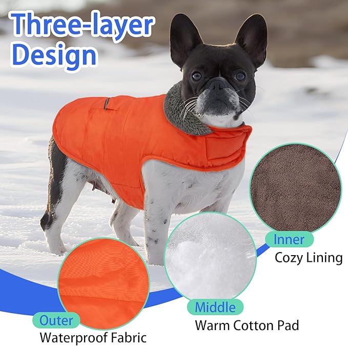 MIGOHI Warm Dog Coat - Winter Dog Jacket, Reflective Windproof Fleece Vest with Leash Hole and Furry Collar