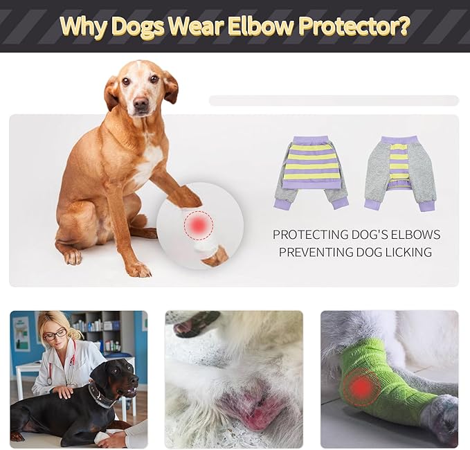 FUAMEY Dog Recovery Sleeve with Elbow Protector,Dogs Shirt Stop Licking Joints,Pet Long Sleeve Suit Protecting Dog's Front Leg Arm Wounds Cover Skin Conditions Purple Stripes 2XL