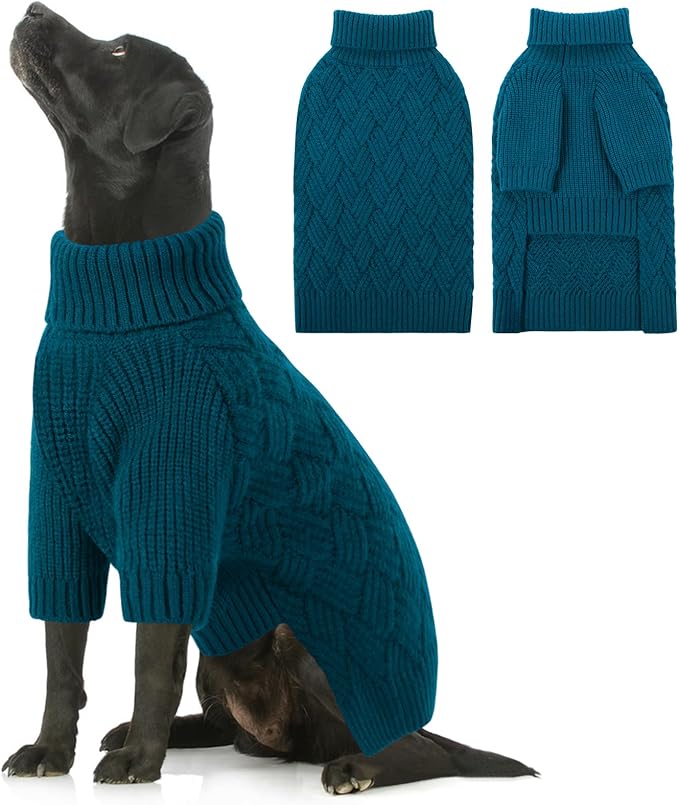 SUNFURA Dog Sweater Large Size Dog, XXL Pet Sweaters for Extra Large Dogs, Doggy Warm Turtleneck Christmas Sweatshirt Cold Weather Knit Pullover for Golden Retriever, Blue XXL