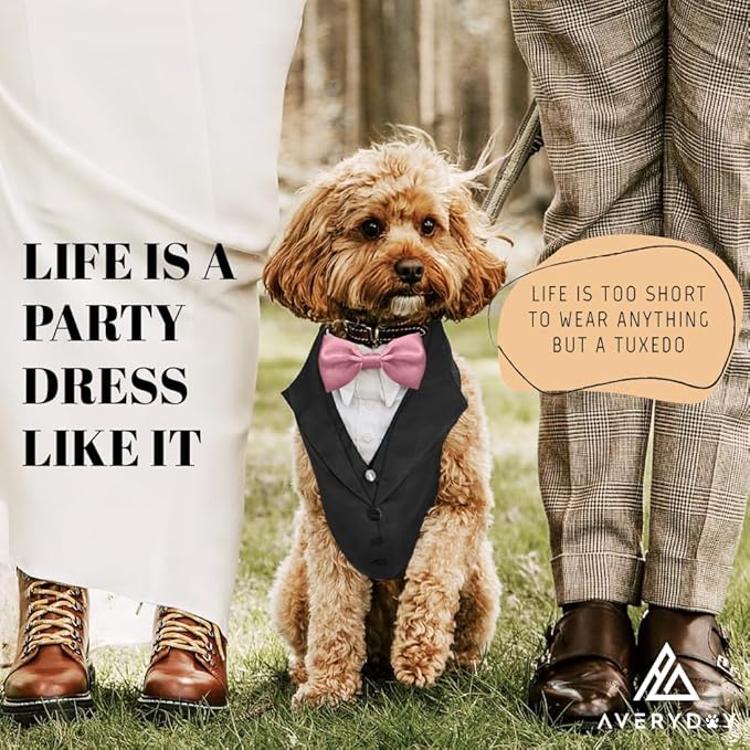 AVERYDAY Dog Tuxedo for Wedding Outfit, Dog Suit and Tie Costumes for Birthday, Halloween, Cosplay, Christmas Party, Pet Formal Wear with Bowtie, Tux for Medium Large Dogs, Bulldog, Labrador, Husky