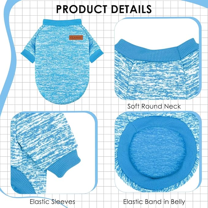 3 Pack Dog Sweaters for Small Dogs Girl Boy Winter Fleece Clothes Warm Soft Dog Sweatshirt Outfit for Dogs Cats Pet Apparel (Light Blue, X-Small)