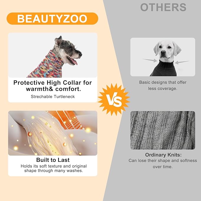 BEAUTYZOO Small Dog Sweater -Turtleneck Pullover Classic Cable Knit Fuzzy Winter Coat Dog Cold Weather Clothes for Small Medium Dogs Puppy Girl Boys(Multi-Black, S)