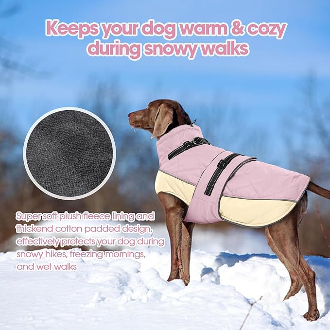 QBLEEV Warm Dog Jacket - Reflective, Adjustable Winter Coat with Turtleneck for Cold Weather, Waterproof Fleece Snowsuit for Small, Medium, Large Dogs