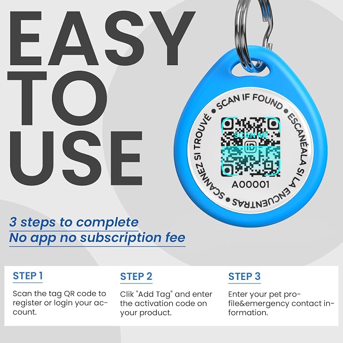 QR Code Dog Tags Personalized for Pets, Real-time Alerts, BLORGR