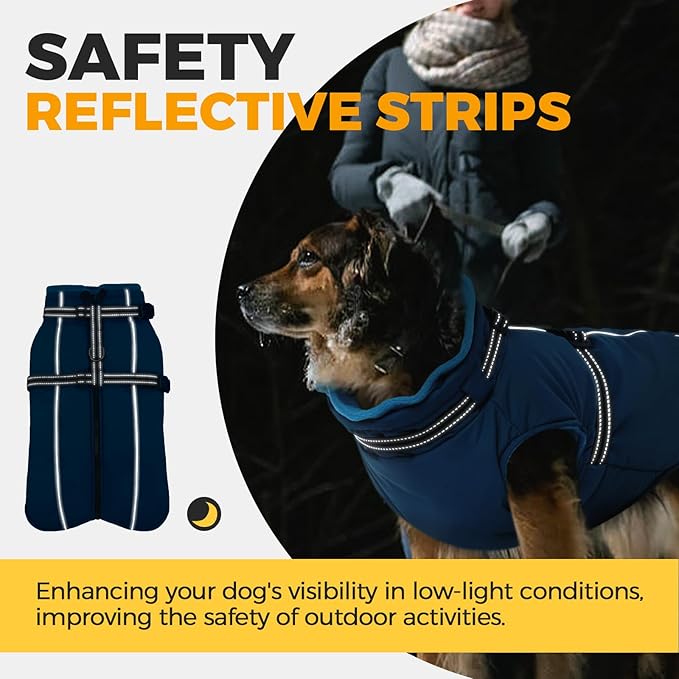 Lelepet Dog Coat for Large Dogs Waterproof Dog Jacket with Harness Built in Reflective Windproof Fleece Jacket with Zip Cold Weather Coats for Dogs,Thermal Outdoor Snowsuit, Weimaraner, Blue, XXL