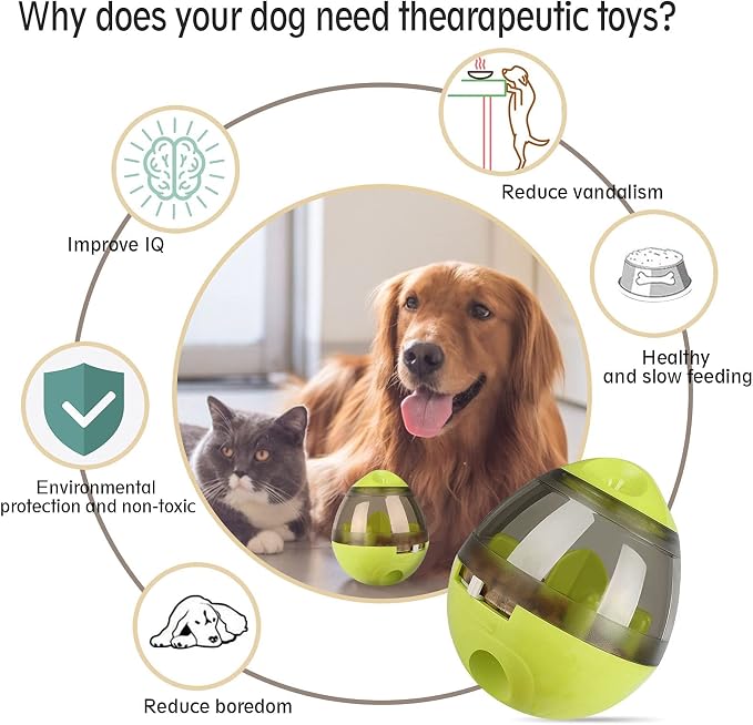 Tumbler Pet Toy, Automatic Pet Slow Feeder Treat Ball, Cat Dog Toy for Pet Increases IQ Interactive, Adjustable Treat Dog Ball Dispensing Dog Toys(Green)