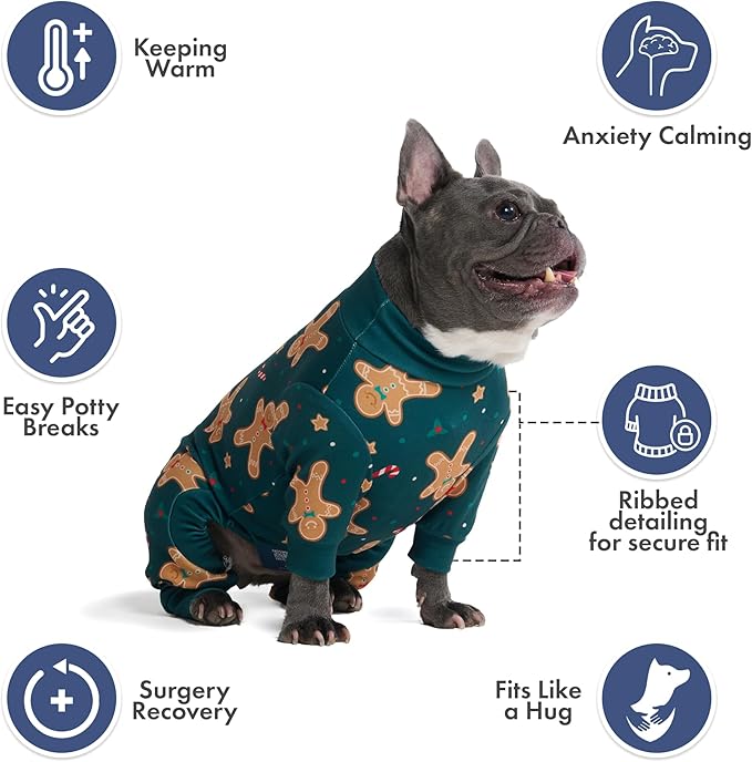 Spark Paws Dog Christmas Pajama, Dog Recovery Suit Male, Onesie, Ultra-Soft and 4-Way Stretch, for Small Medium and Large Breeds - Gingerbread Man - L