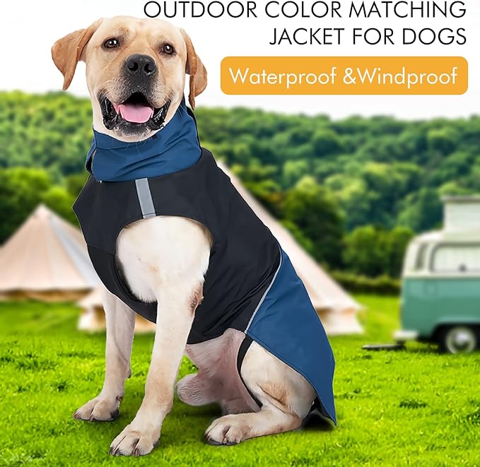Dog Winter Coat, X-Small, Blue+Yellow, Waterproof, High-Collar, Reflective Strip, Leash Hole, Polyester