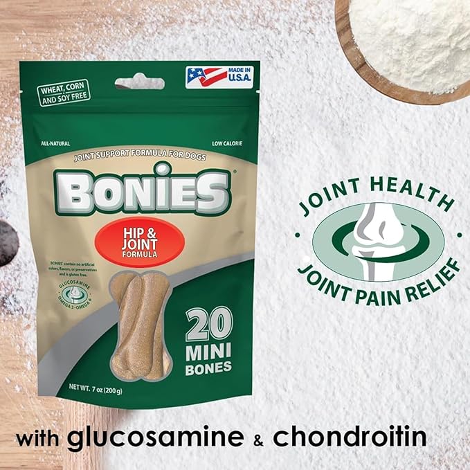 Bonies Natural Hip & Joint Formula Large-Sized Single Bone, Glucosamine & Omega Fatty Acids, Fresh Breath, Clean Teeth, Low Calories, Chicken Flavor, [Large Dog], 1 Bone