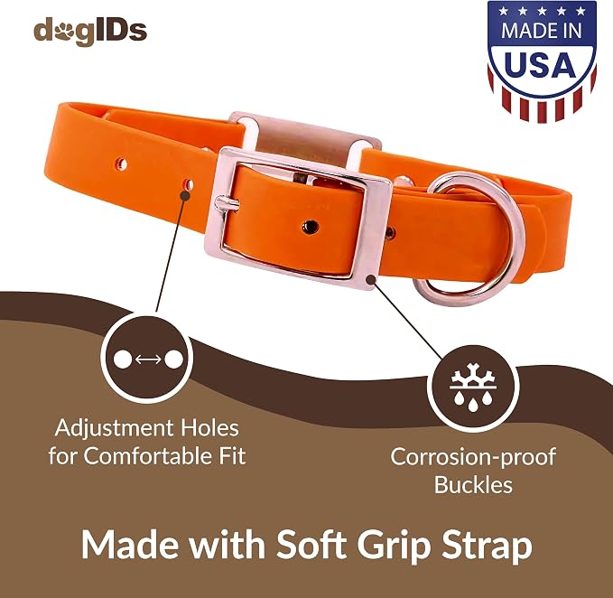 dogIDs Personalized Dog Collar – ScruffTag Custom Waterproof Biothane Dog Collar with Laser-Engraved Name, Durable & Odor-Resistant – USA Made | Blaze Orange, 1 in x 16 in (Fits Neck Sizes 14-18 in)
