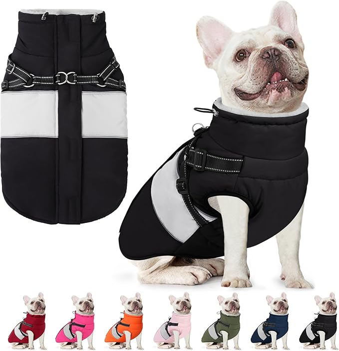 AOFITEE Dog Coat, Warm Dog Jacket with Harness Built in, Waterproof Coats for Small Dogs, Dogs Winter Coat Puffer Jacket with Zipper & Fleece Collar, Pet Snowsuit Sweater for Chihuahua Yorkshire, XS